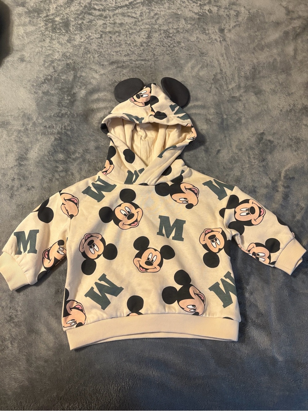Kids Mickey Mouse Cream Hoodie with Ear Hood Size 6M